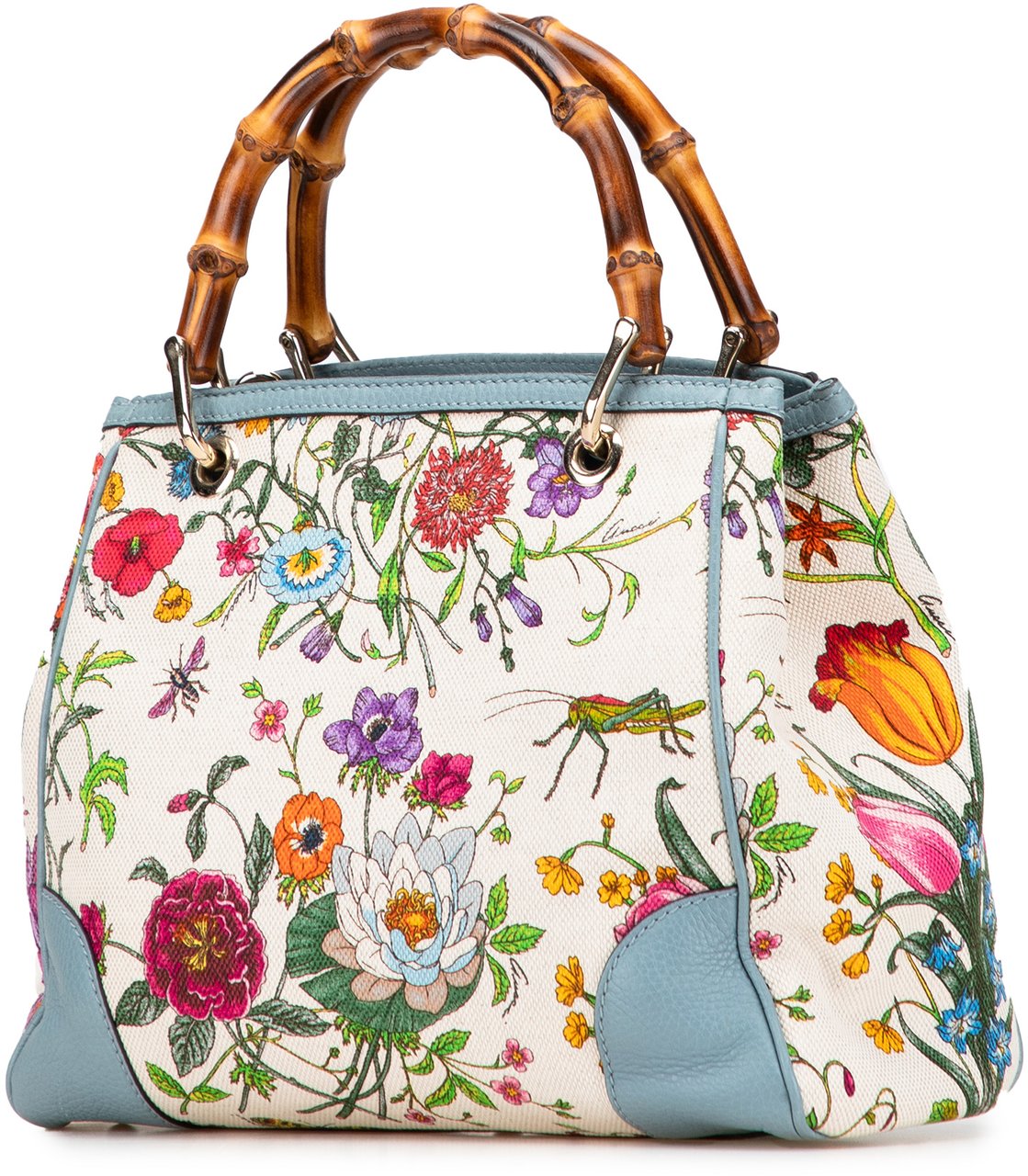 Gucci Small Canvas Flora Bamboo Shopper Satchel Wit