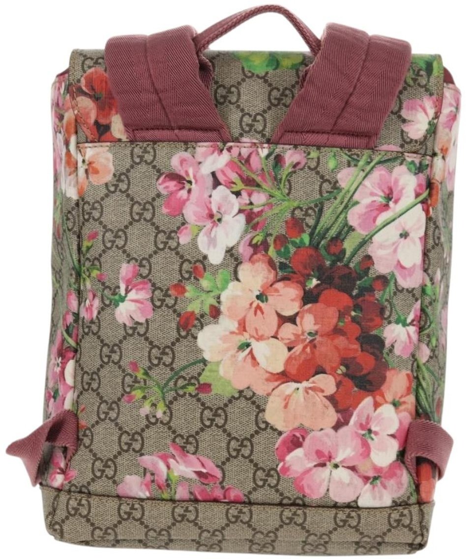 Gucci Gucci Buckle Backpack Blooms Print GG Coated Canvas Small Beige