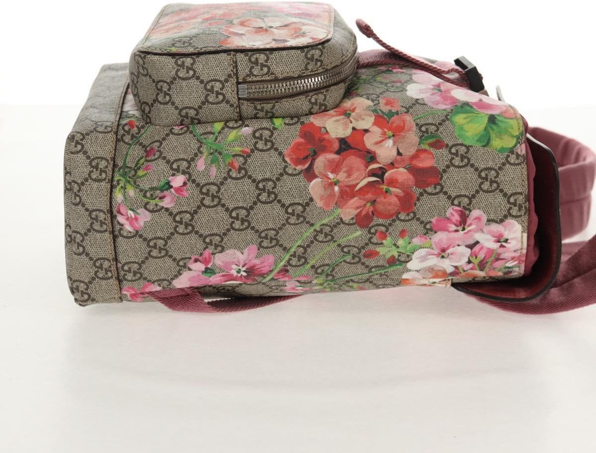 Gucci Gucci Buckle Backpack Blooms Print GG Coated Canvas Small Beige
