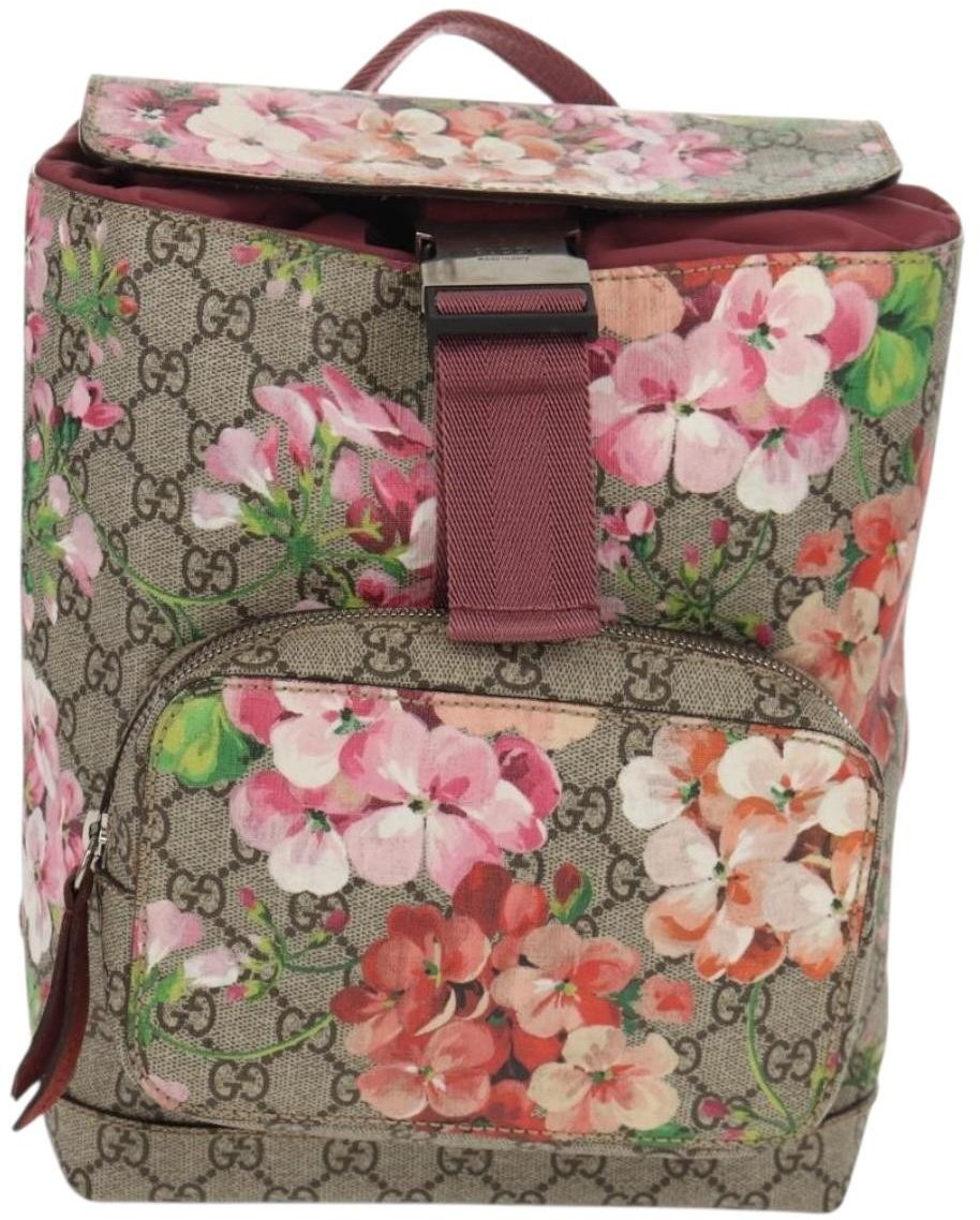 Gucci Gucci Buckle Backpack Blooms Print GG Coated Canvas Small Beige