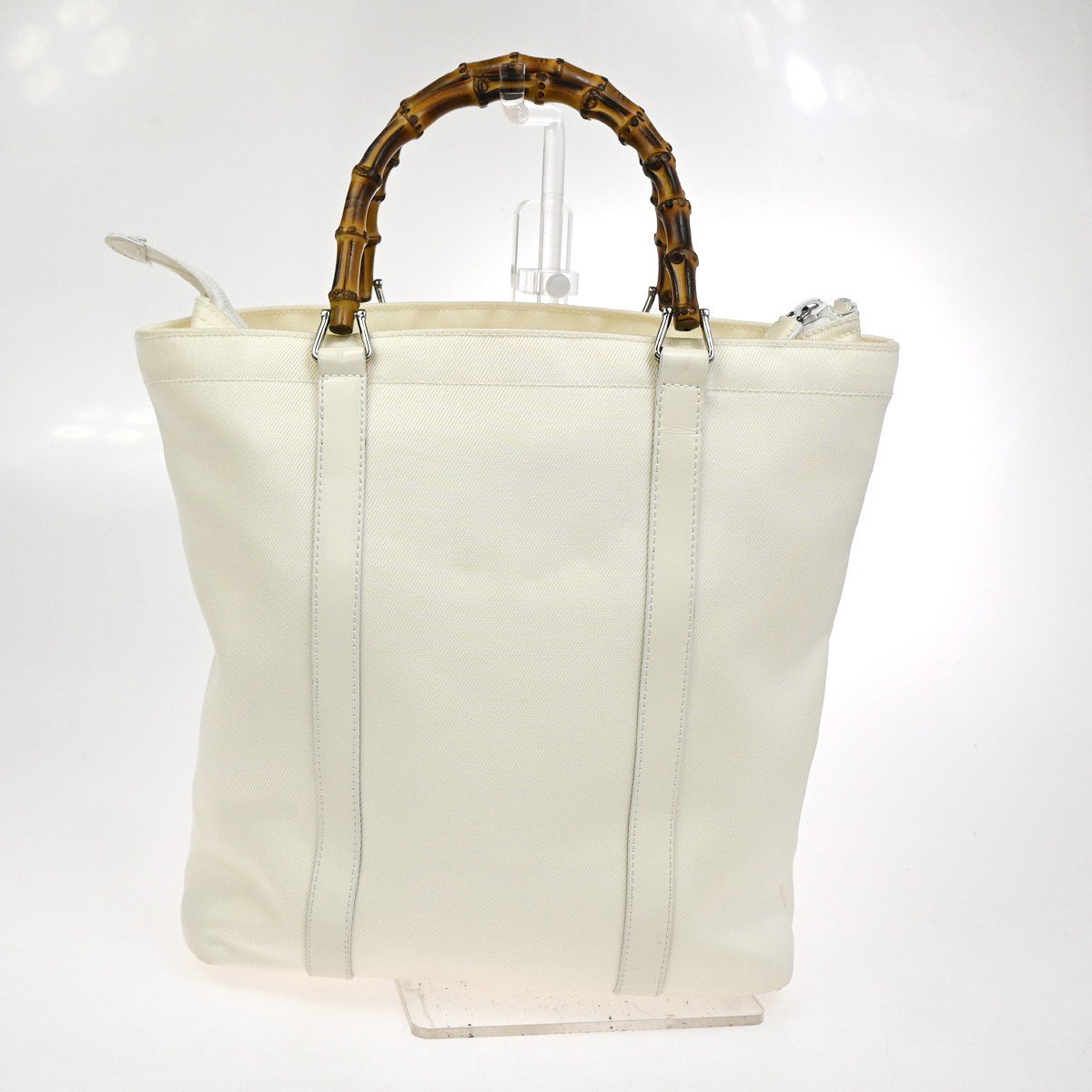 Gucci Gucci Convertible Bamboo Zip Tote Nylon Wit