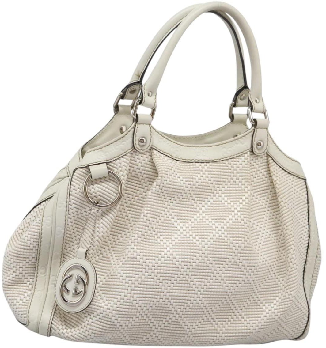 Gucci Gucci Sukey Tote Diamante Woven Raffia Medium Zilver