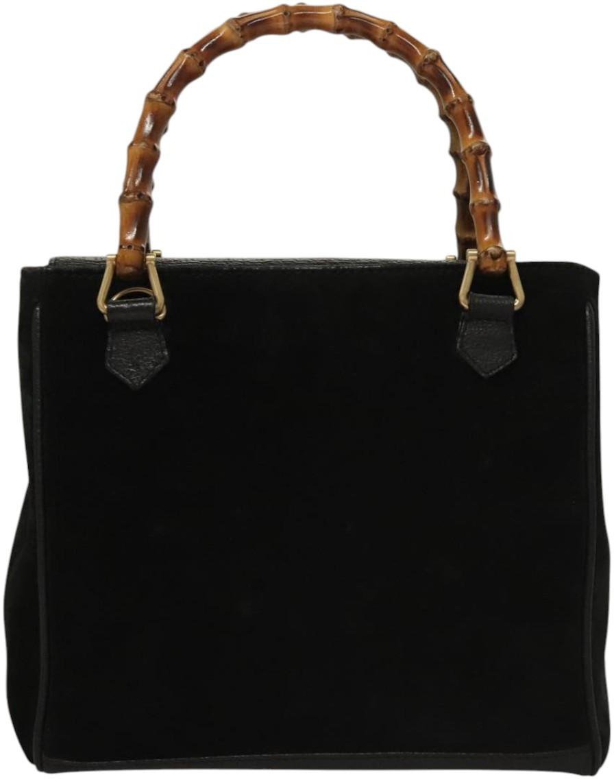 Gucci Vintage Bamboo Front Pocket Tote Suede Mini Zwart