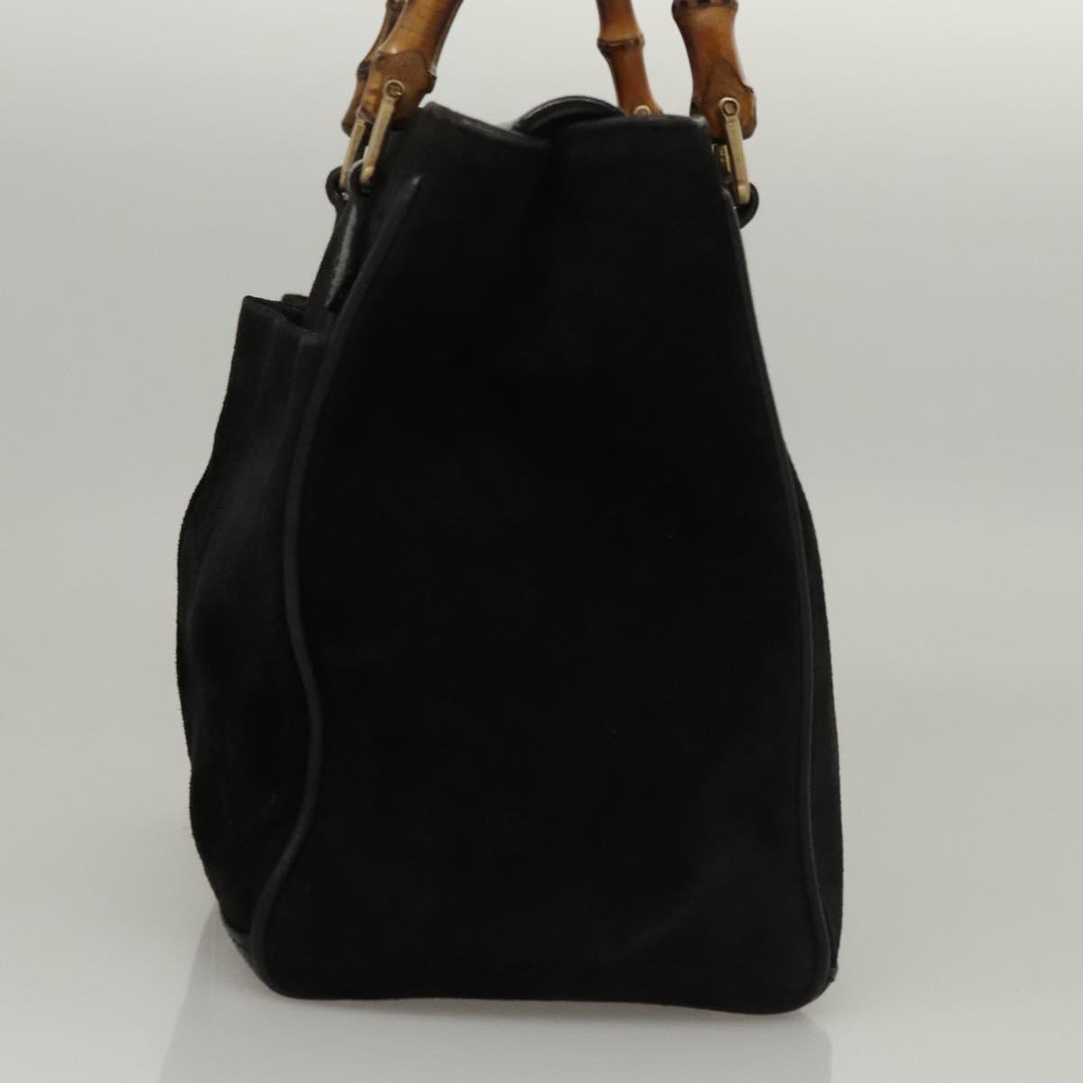 Gucci Vintage Bamboo Front Pocket Tote Suede Mini Zwart