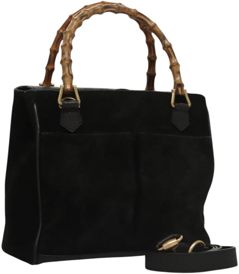 Gucci Vintage Bamboo Front Pocket Tote Suede Mini Zwart