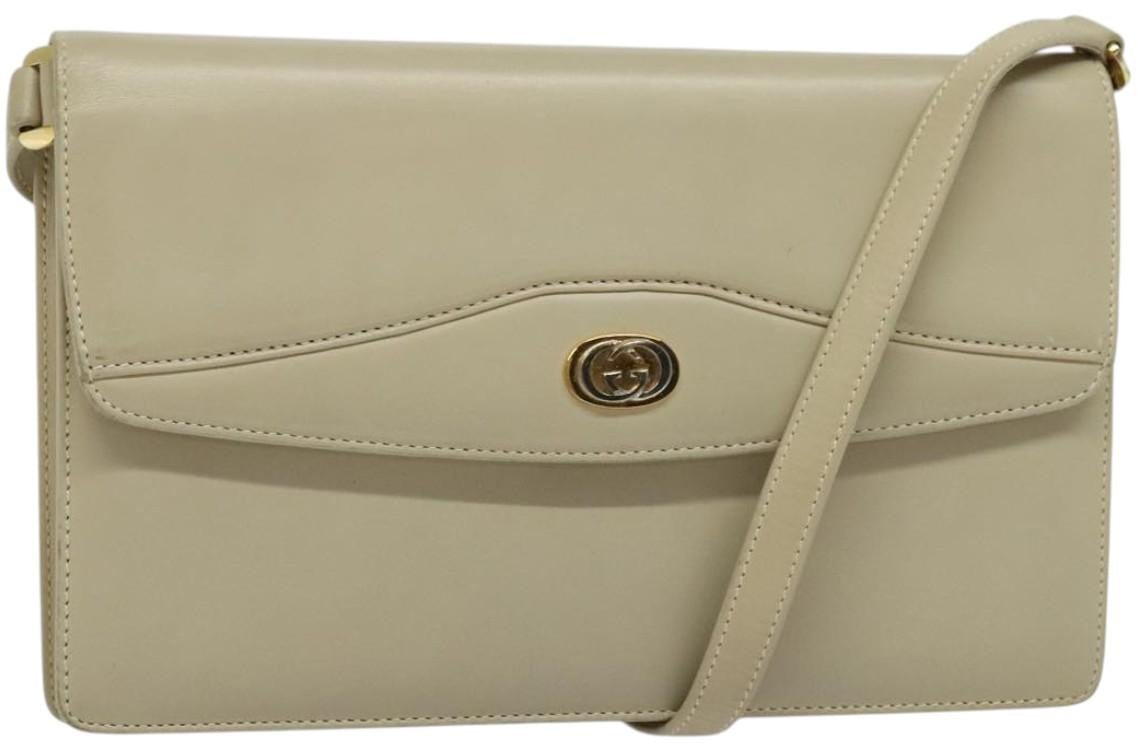 Gucci Gucci Vintage Interlocking G Flap Shoulder Bag Leather Small Beige