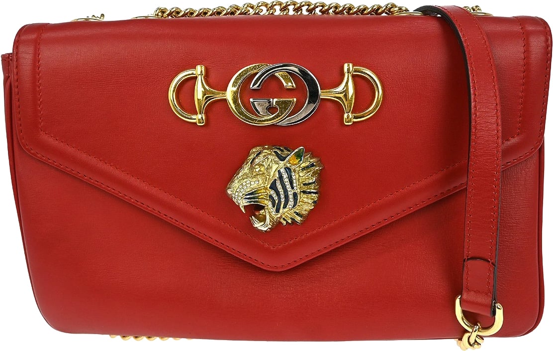 Gucci Gucci Rajah Chain Shoulder Bag Leather Medium Rood