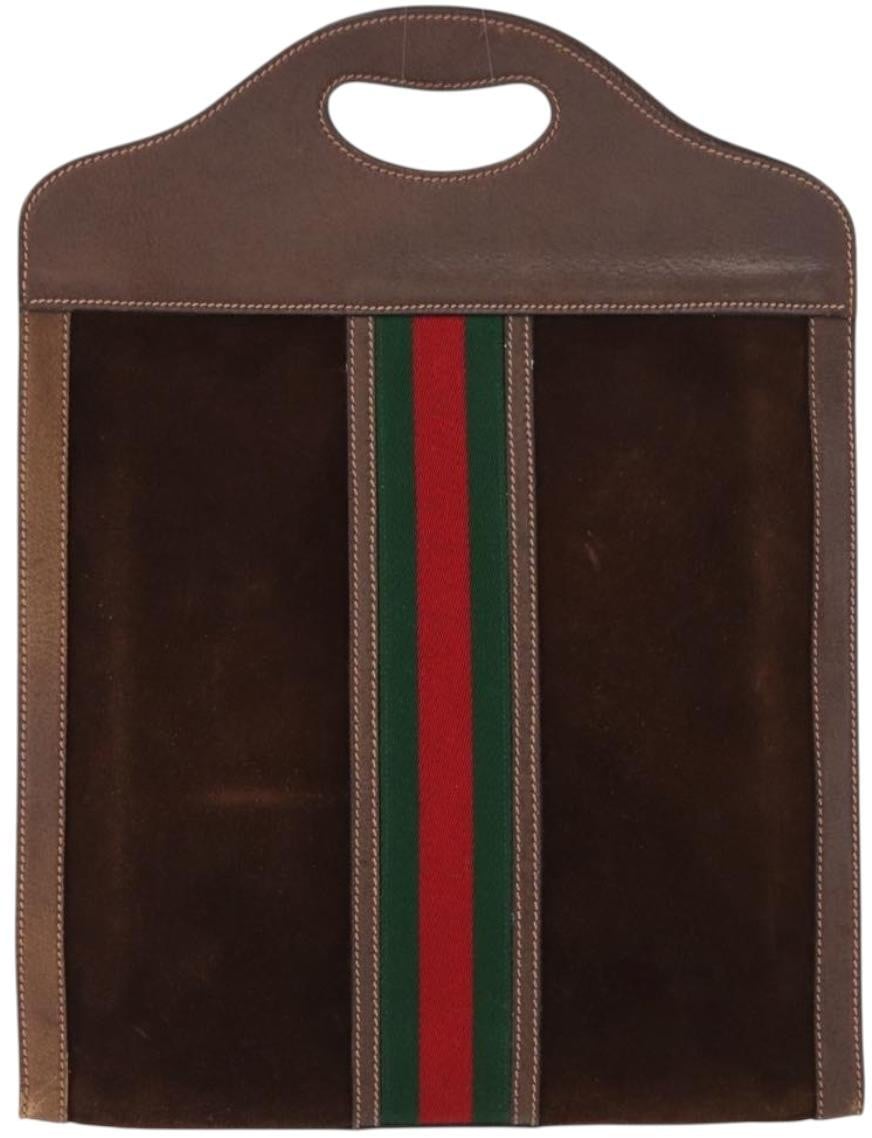 Gucci Gucci Vintage Web Sherry Line Handbag Suede Bruin