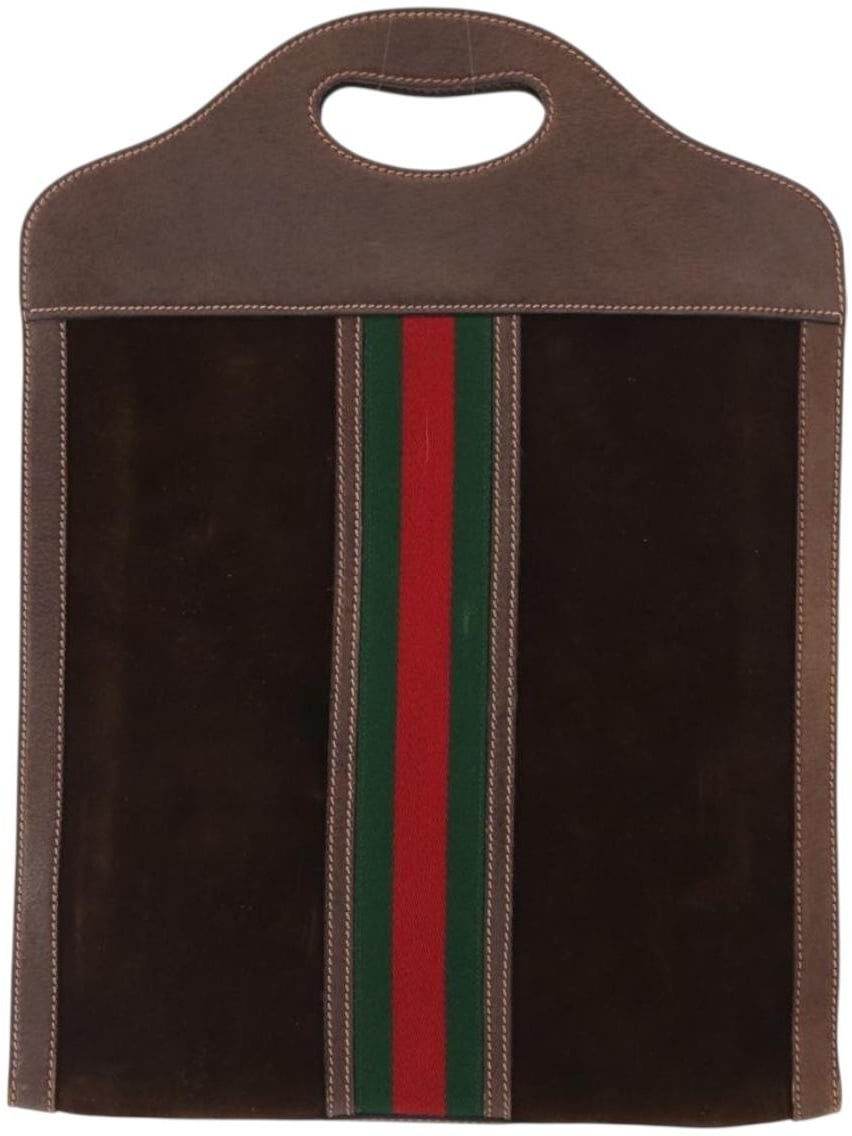 Gucci Gucci Vintage Web Sherry Line Handbag Suede Bruin