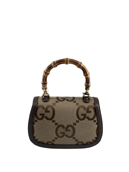 Gucci Gucci Bamboo 1947 Top Handle Bag Jumbo GG Canvas Small Bruin