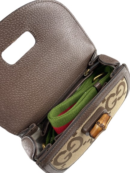 Gucci Gucci Bamboo 1947 Top Handle Bag Jumbo GG Canvas Small Bruin