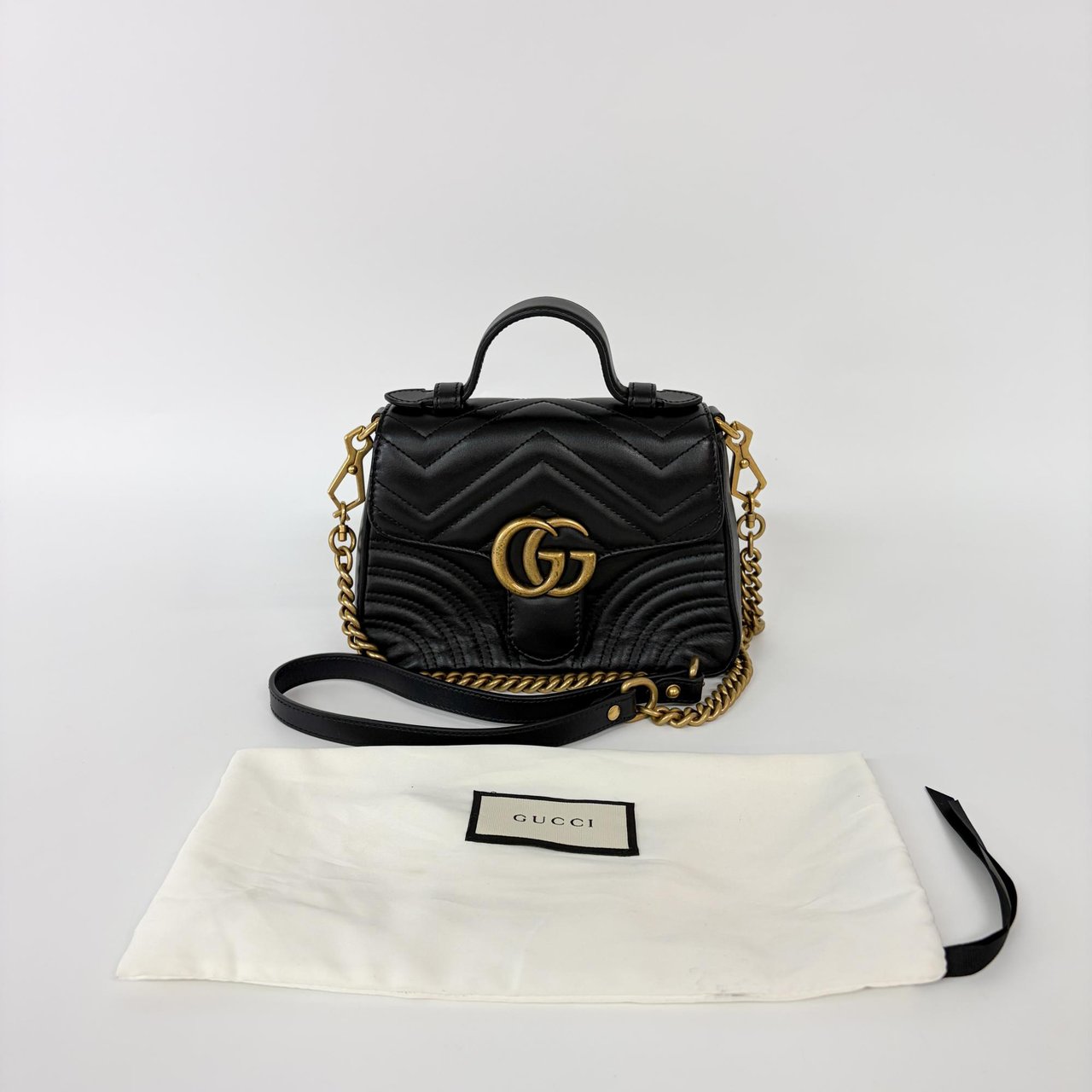 Gucci Gucci GG Marmont Top Handle Bag Leather Mini Zwart
