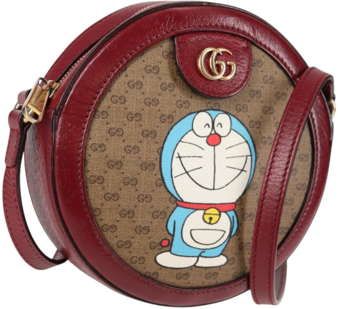 Gucci Gucci Doraemon Round Shoulder Bag Printed Mini GG Coated Canvas Beige
