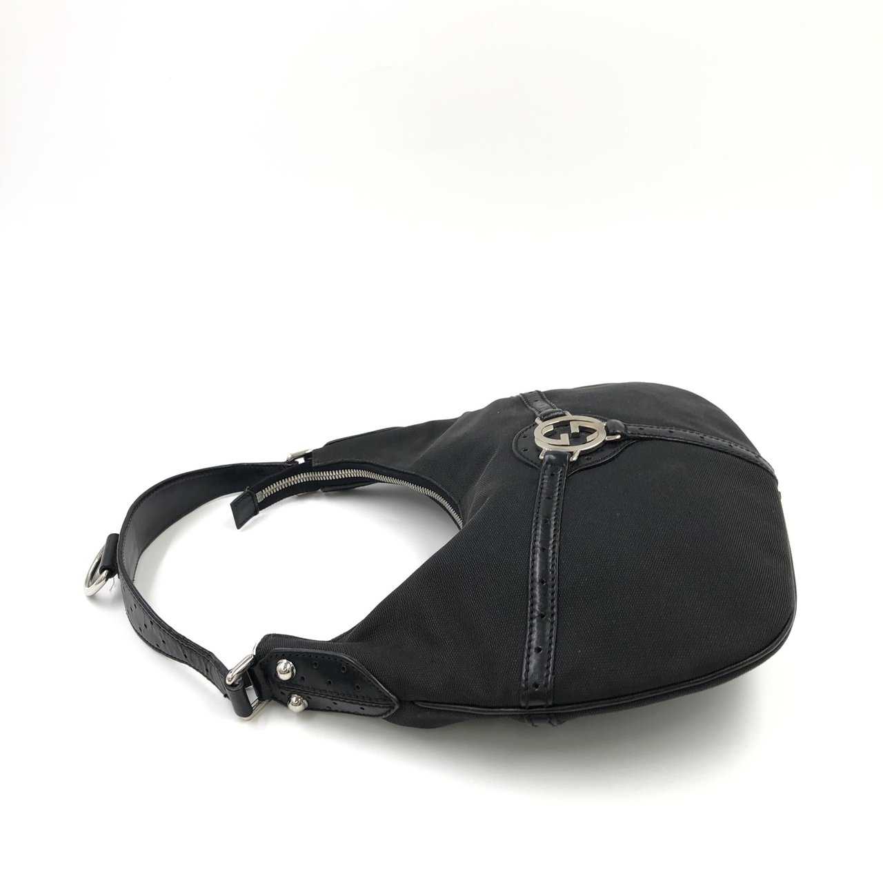 Gucci Reins Web Hobo Canvas Medium Zwart