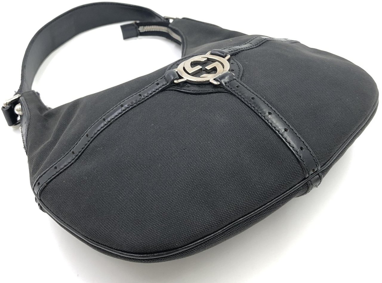 Gucci Reins Web Hobo Canvas Medium Zwart