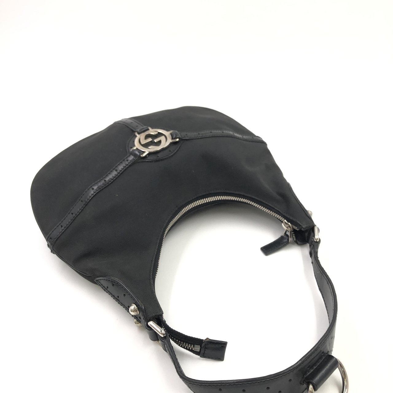 Gucci Reins Web Hobo Canvas Medium Zwart