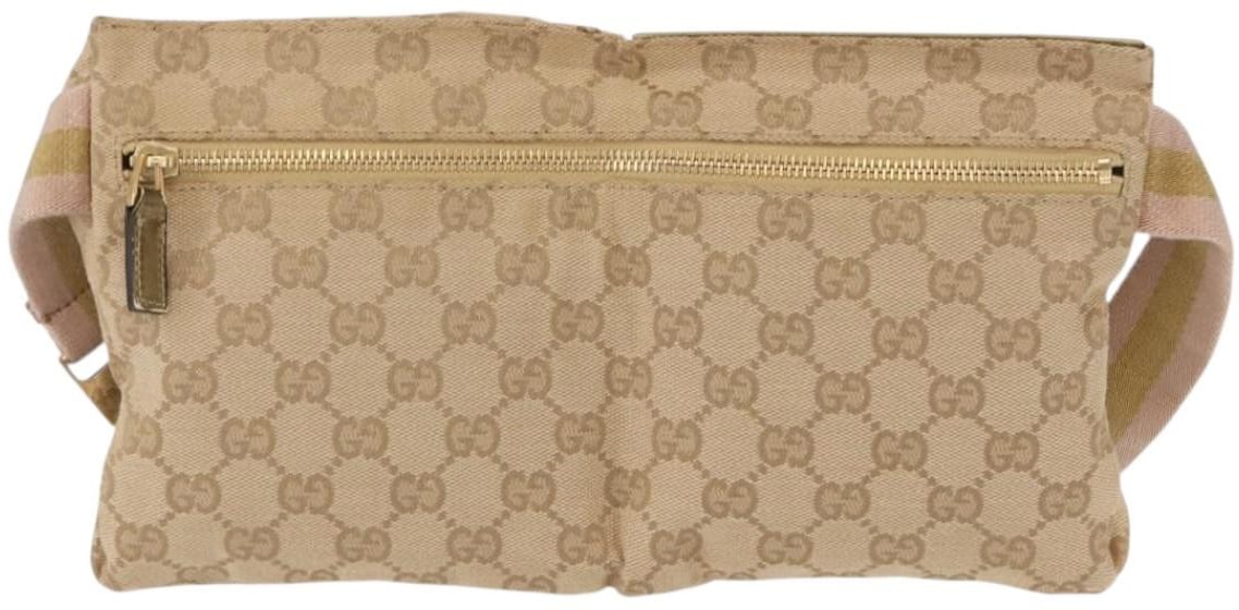 Gucci Gucci Vintage Double Belt Bag GG Coated Canvas with Leather Beige