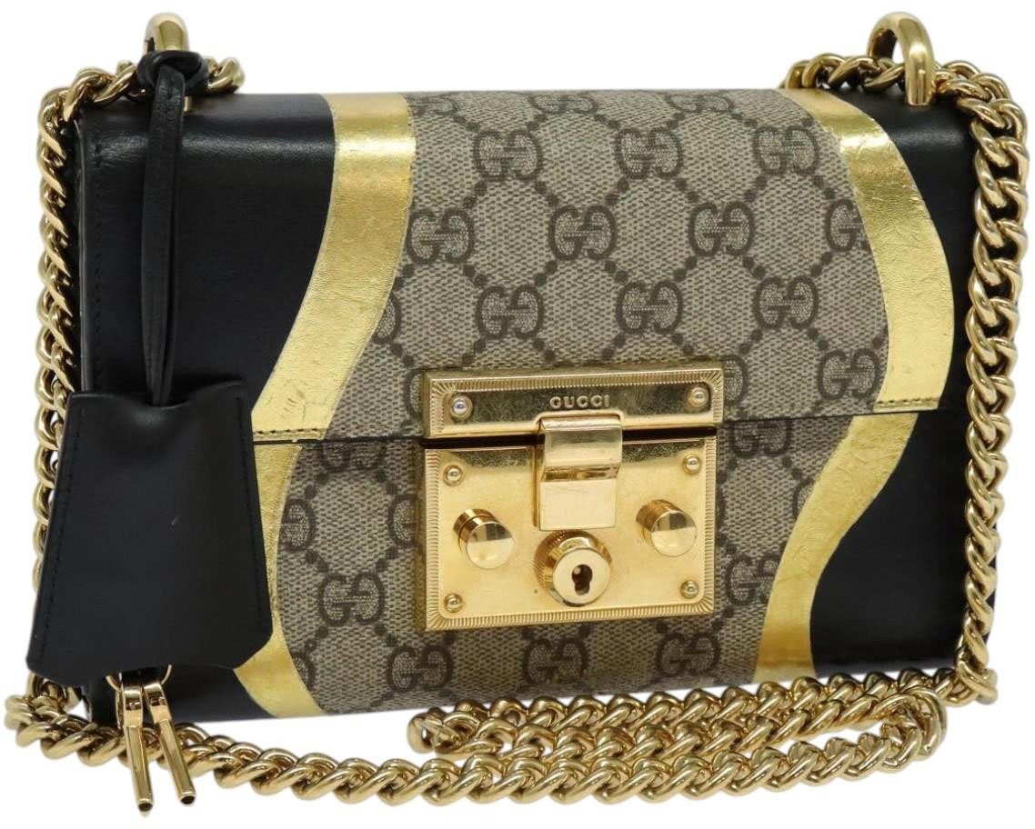 Gucci Gucci Padlock Shoulder Bag GG Coated Canvas and Leather Small Beige