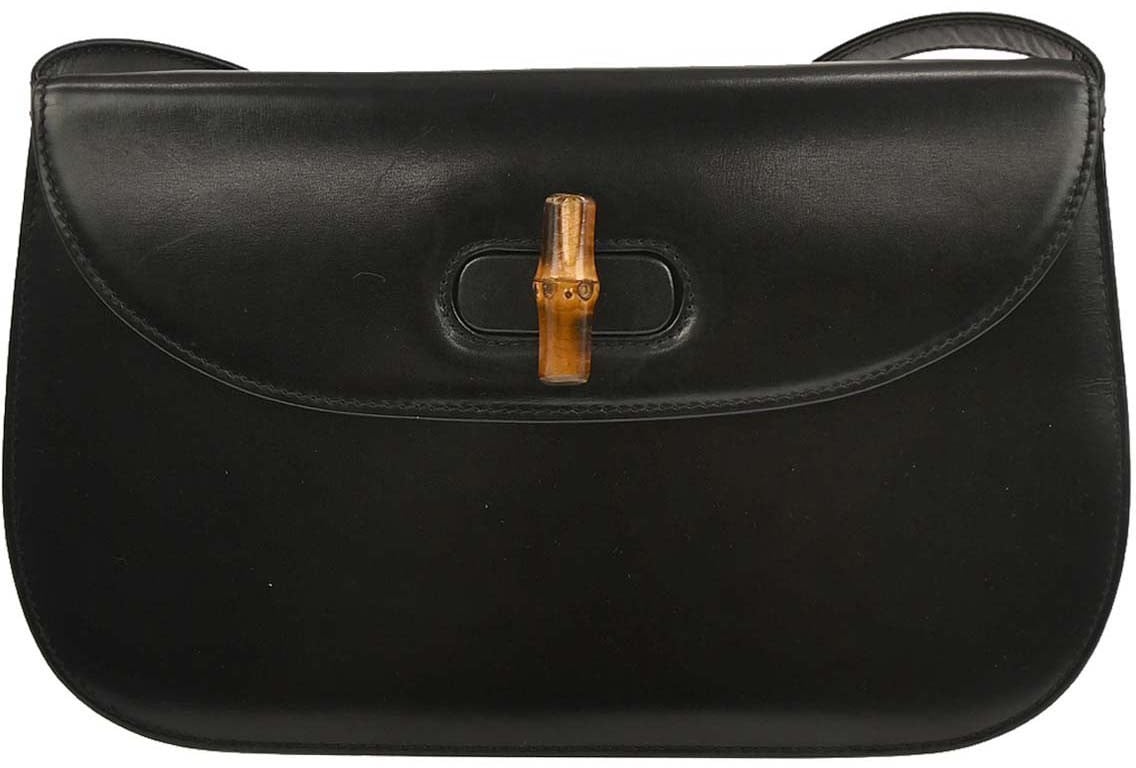 Gucci Gucci Vintage Bamboo Top Handle Bag Leather Medium Zwart