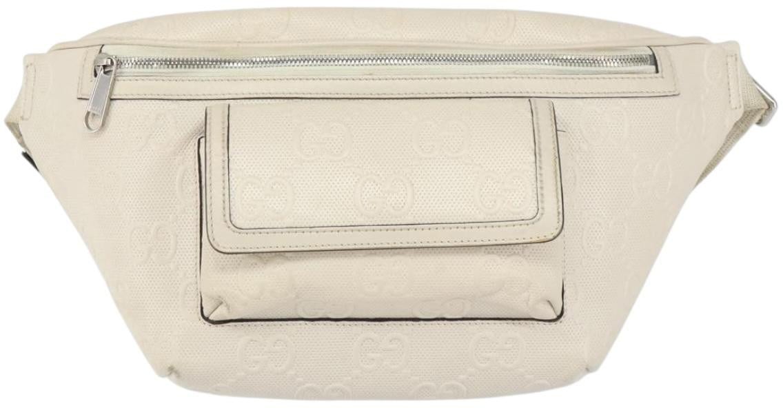Gucci Gucci Front Pocket Belt Bag GG Embossed Perforated Leather Wit