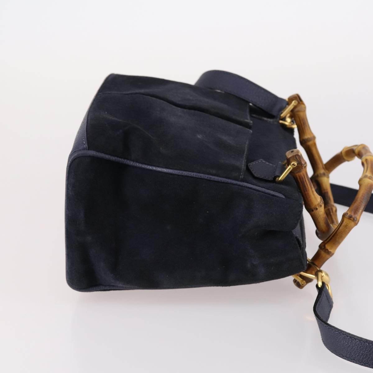 Gucci Vintage Bamboo Handle Suede Navy