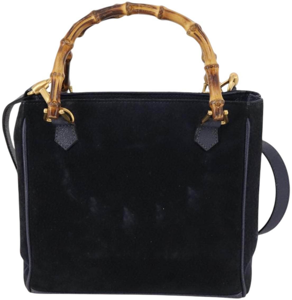 Gucci Vintage Bamboo Handle Suede Navy