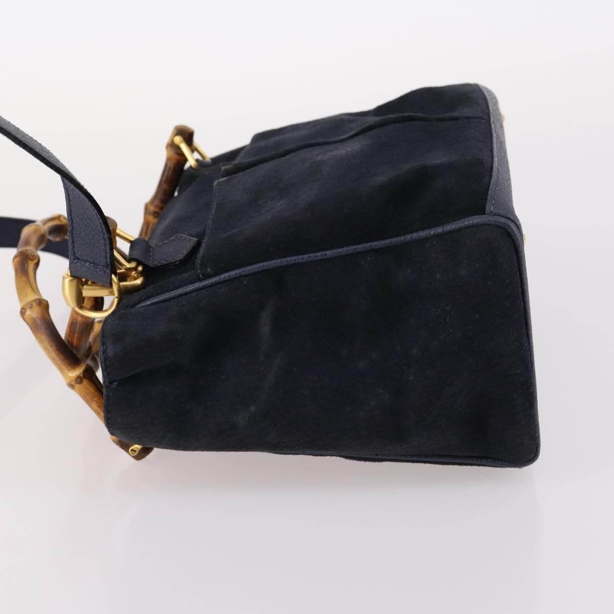 Gucci Vintage Bamboo Handle Suede Navy