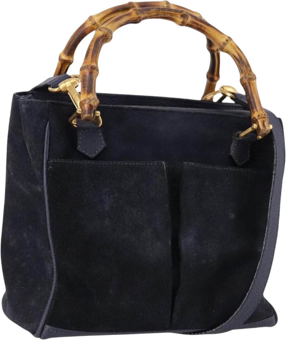 Gucci Vintage Bamboo Handle Suede Navy