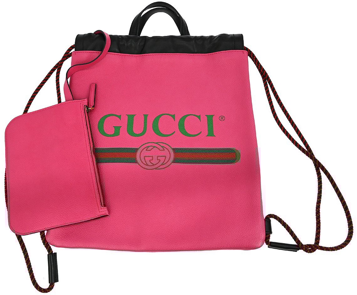 Gucci Gucci Logo Drawstring Backpack Printed Leather Medium Roze