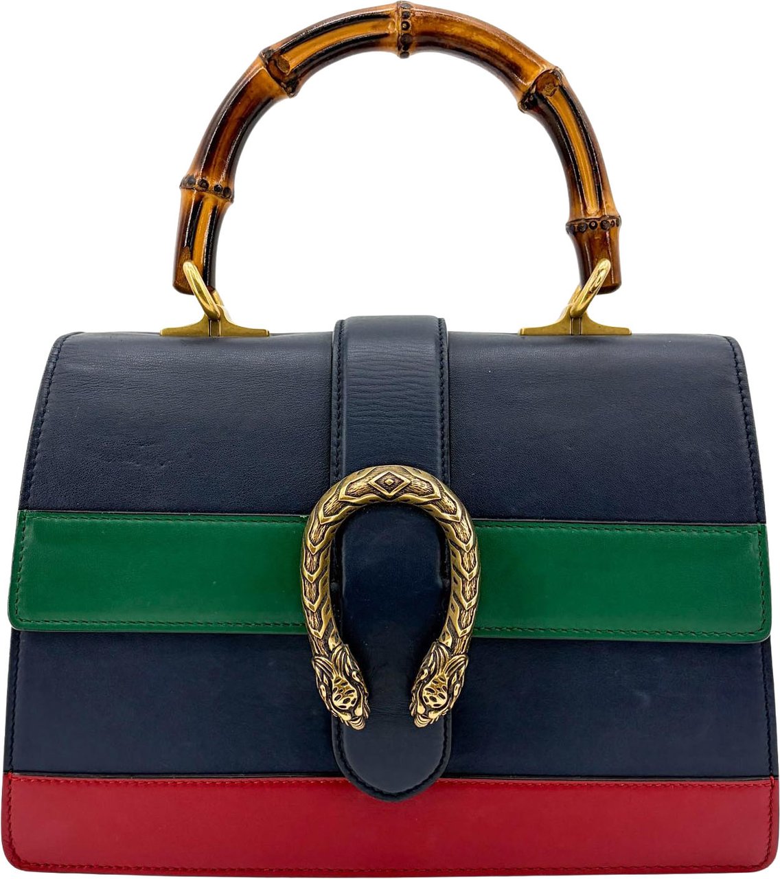 Gucci Dionysus Bamboo Top Handle Bag Colorblock Leather Medium Navy