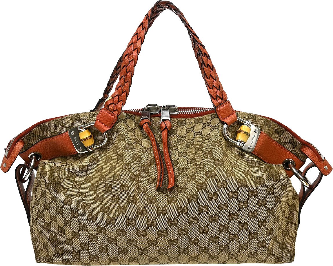 Gucci Bamboo Boston Horsebit Canvas with Leather Beige