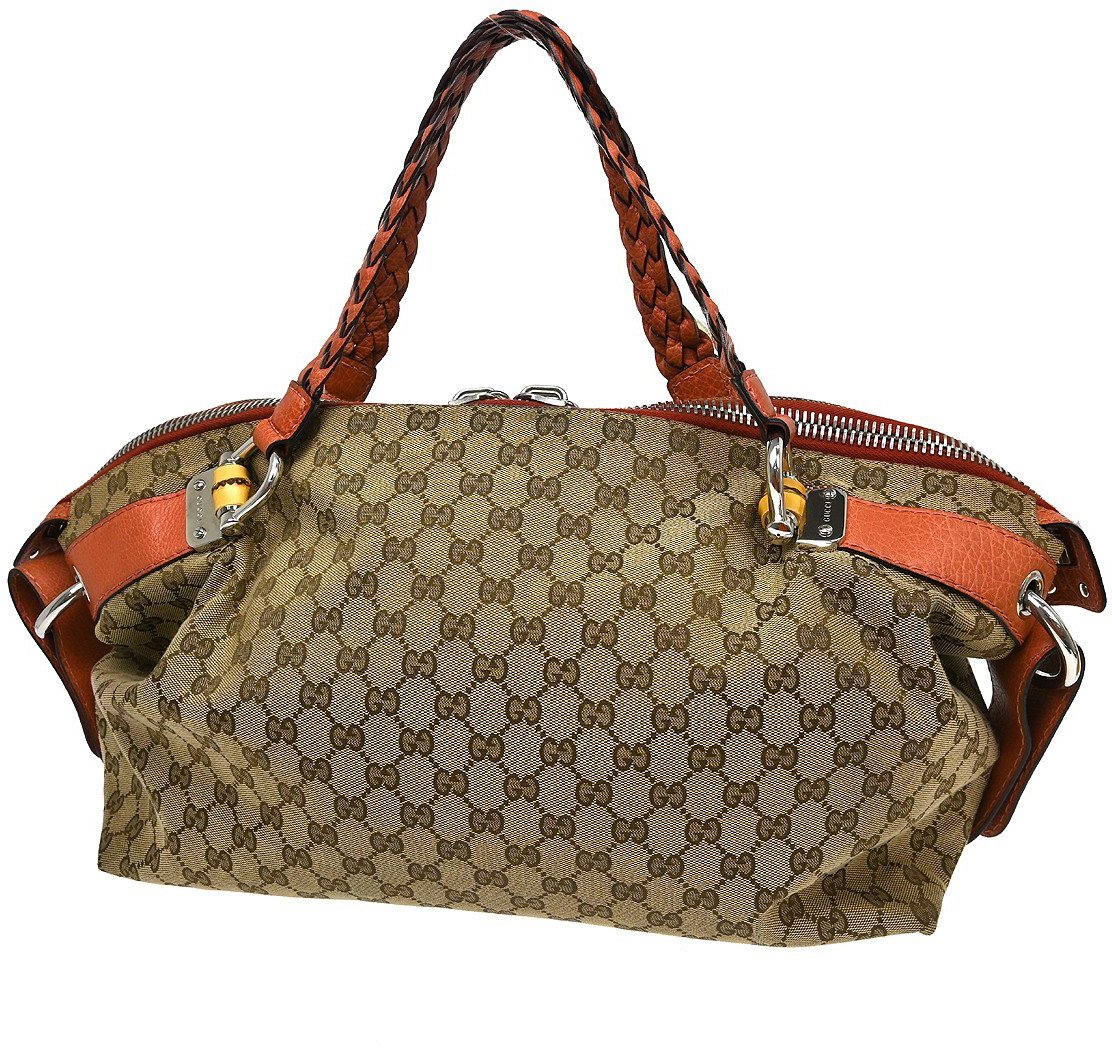 Gucci Bamboo Boston Horsebit Canvas with Leather Beige