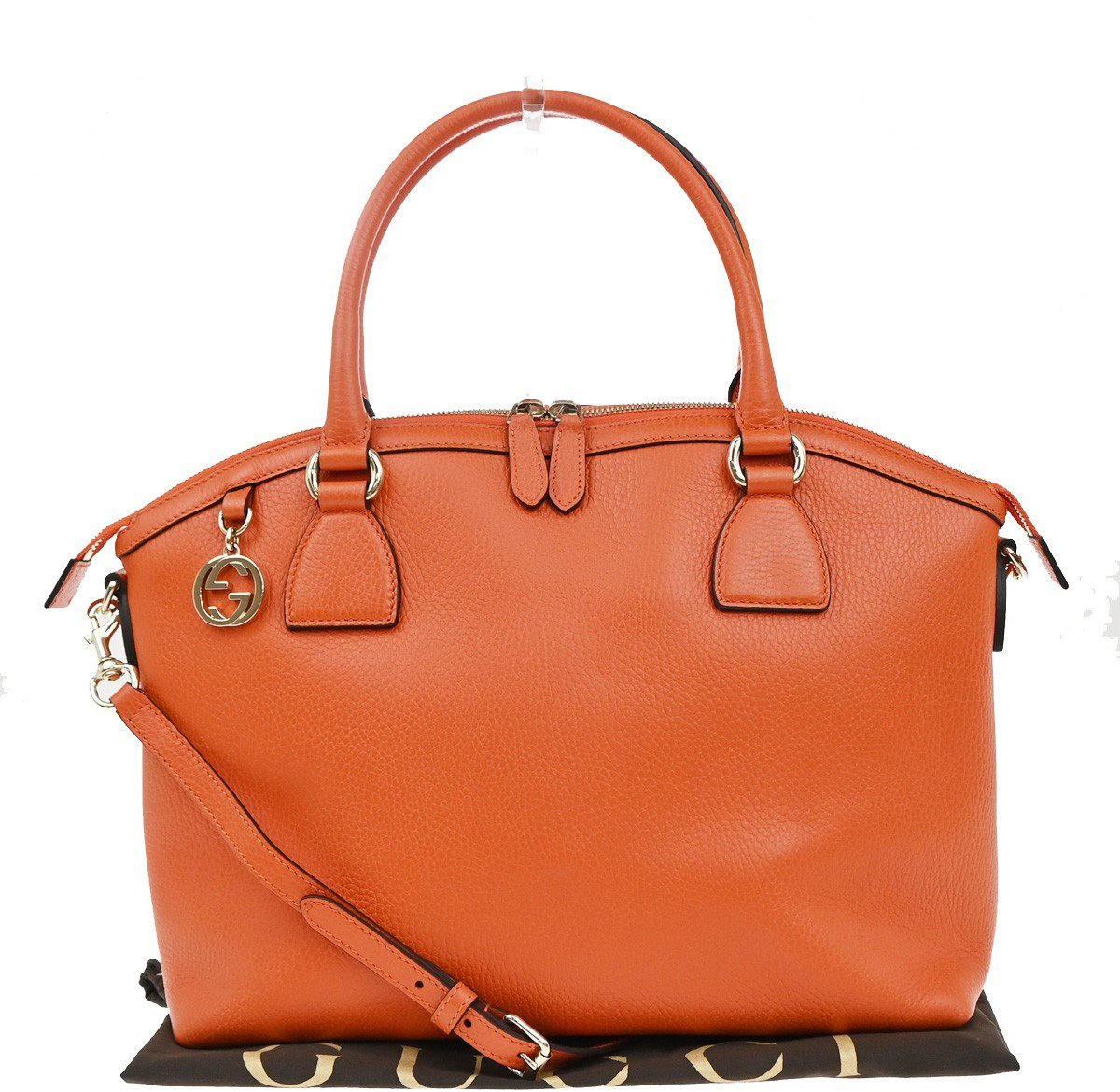 Gucci Gucci GG Charm Convertible Dome Satchel Leather Medium Oranje