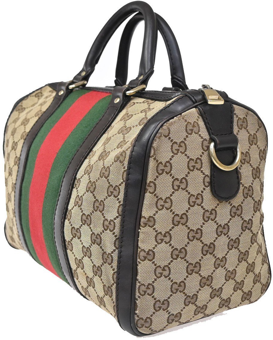 Gucci Gucci Vintage Web Boston Bag GG Canvas Medium Bruin