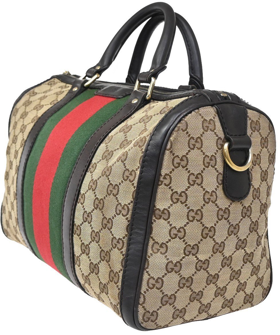Gucci Gucci Vintage Web Boston Bag GG Canvas Medium Bruin