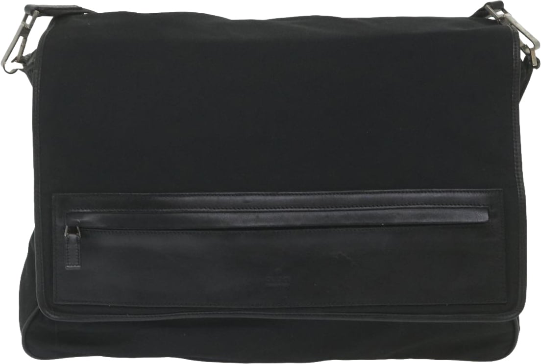 Gucci Vintage Flap Crossbody Bag Nylon Zwart