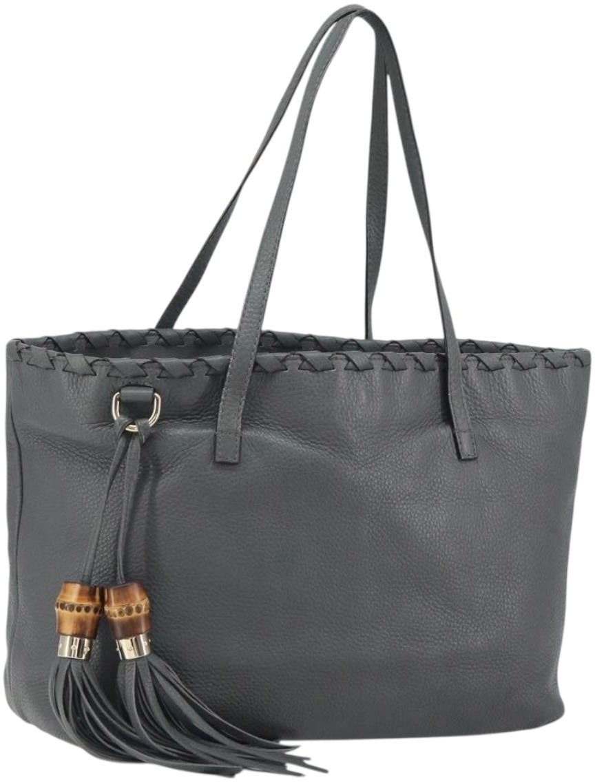 Gucci Gucci Bamboo Tassel Tote Leather Large Grijs