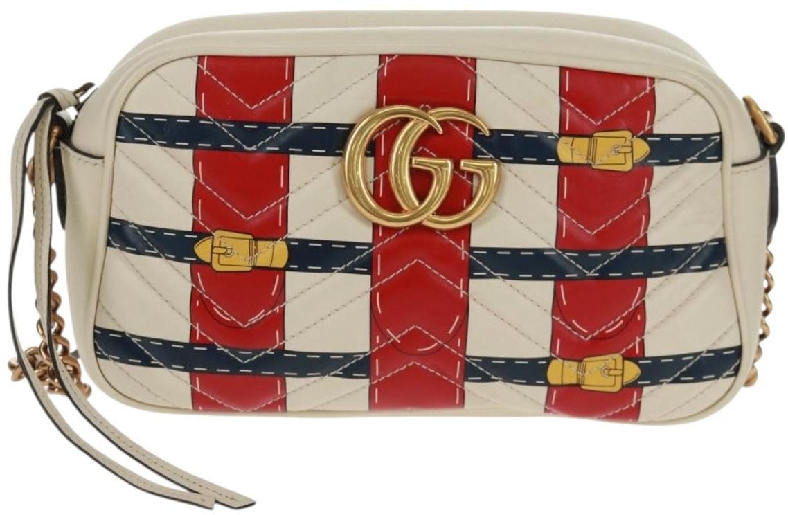 Gucci Gucci GG Marmont Camera Bag Trompe L'Oeil Matelasse Leather Small Wit