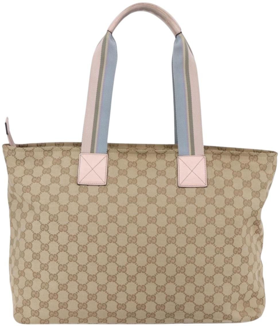 Gucci Gucci Diaper Web Strap Tote GG Canvas Large Beige