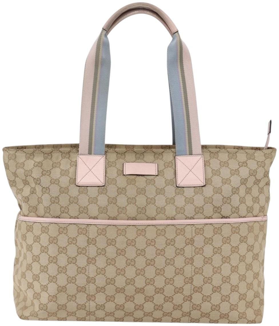 Gucci Gucci Diaper Web Strap Tote GG Canvas Large Beige