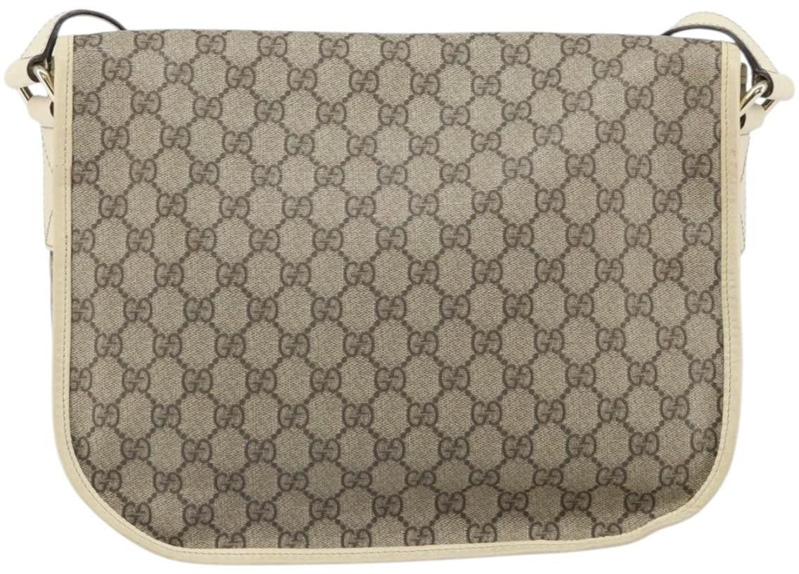 Gucci Gucci Double Buckle Flap Messenger Bag GG Coated Canvas with Leather Medium Beige