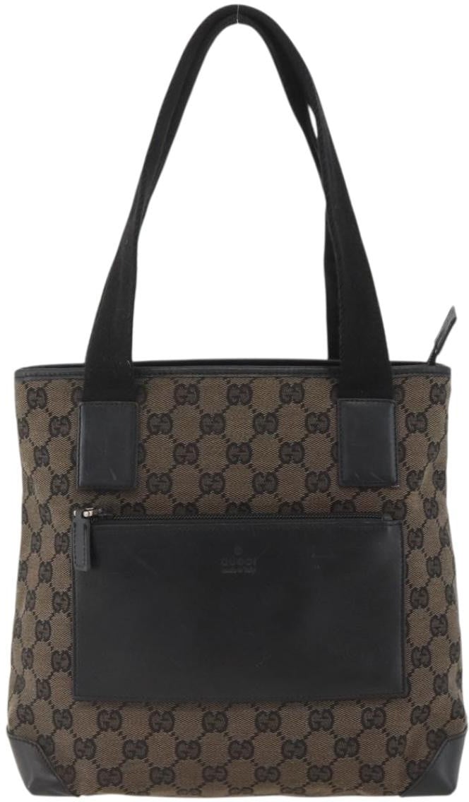 Gucci Vintage Front Pocket Tote GG Coated Canvas with Leather Zwart