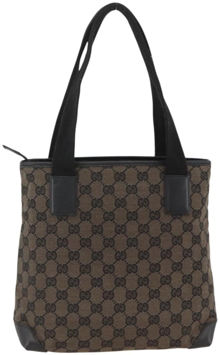 Gucci Vintage Front Pocket Tote GG Coated Canvas with Leather Zwart