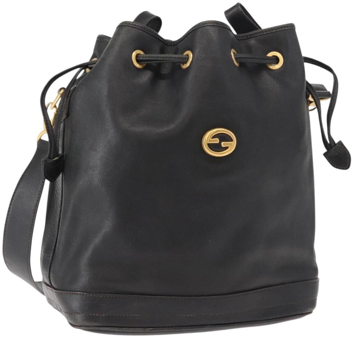 Gucci Gucci Vintage Drawstring Shoulder Bag Leather Zwart