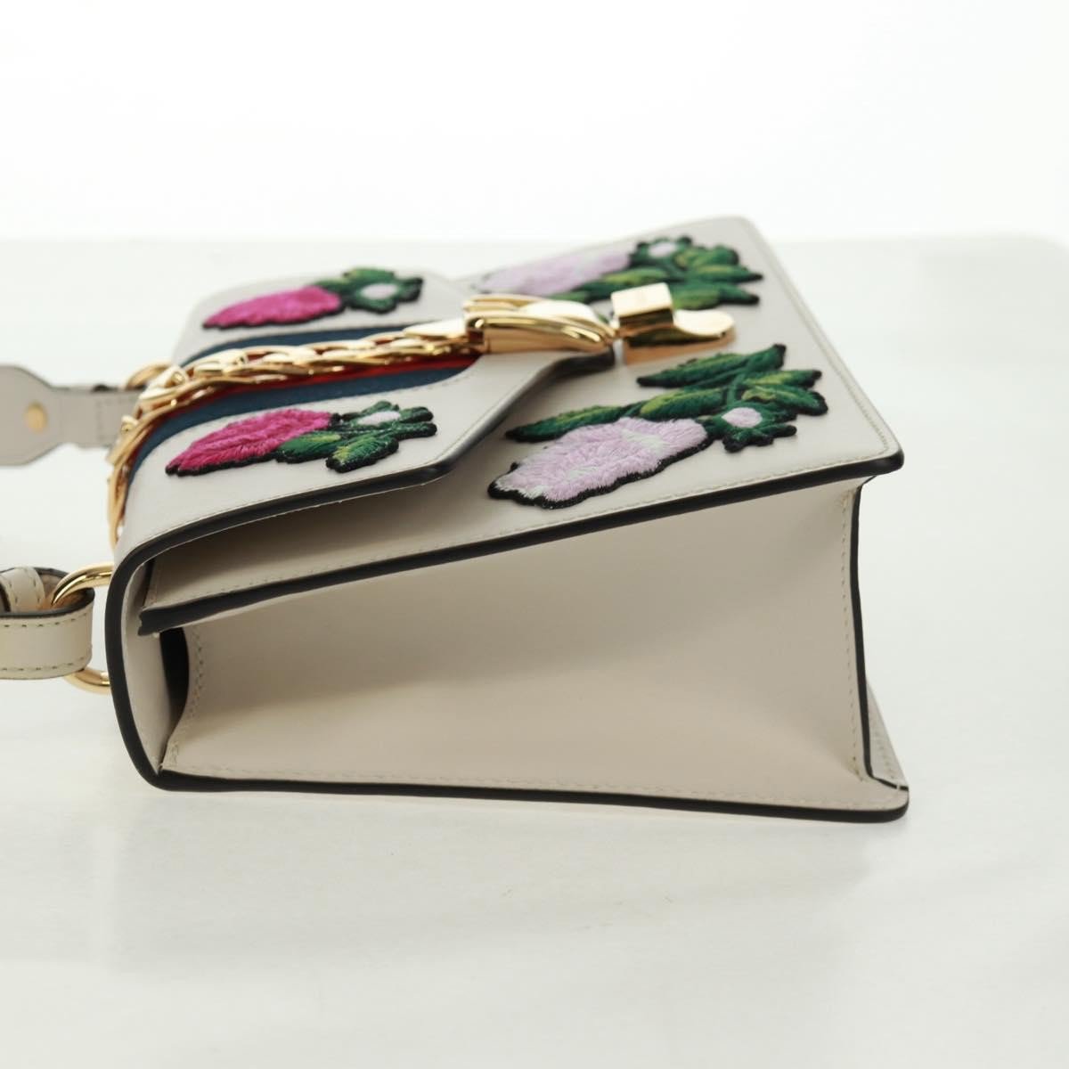 Gucci Gucci Sylvie Shoulder Bag Embroidered Leather Small Wit