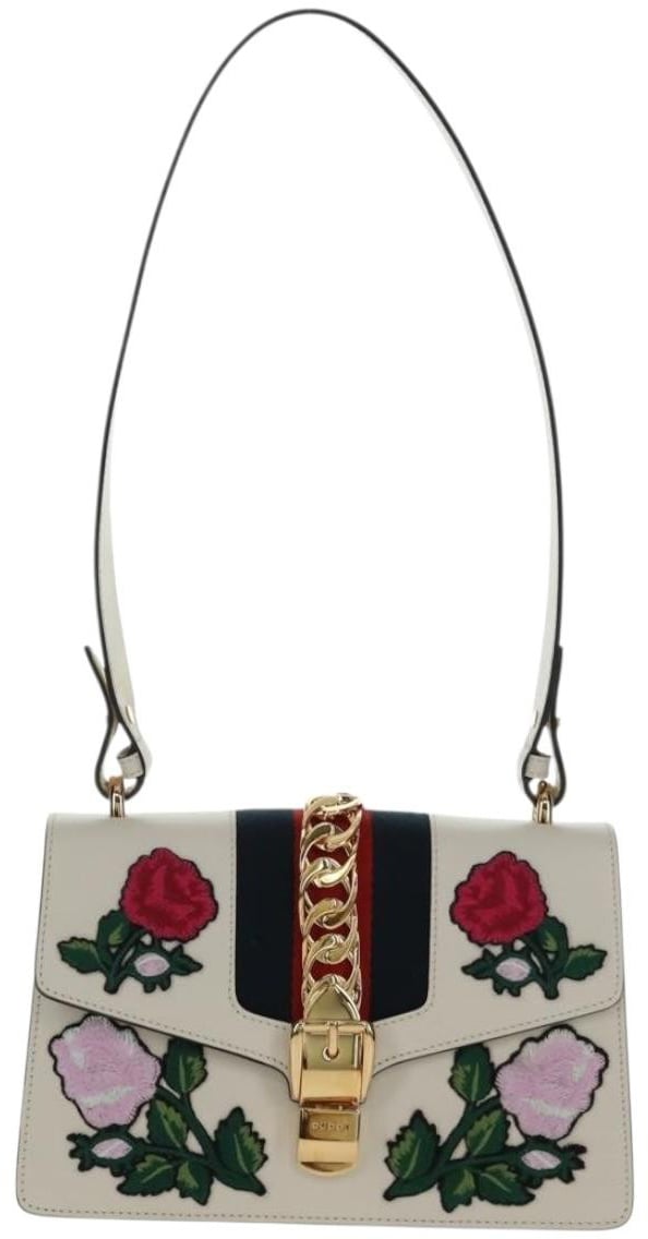 Gucci Gucci Sylvie Shoulder Bag Embroidered Leather Small Wit