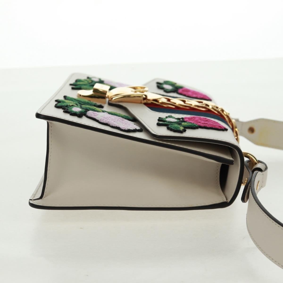 Gucci Gucci Sylvie Shoulder Bag Embroidered Leather Small Wit