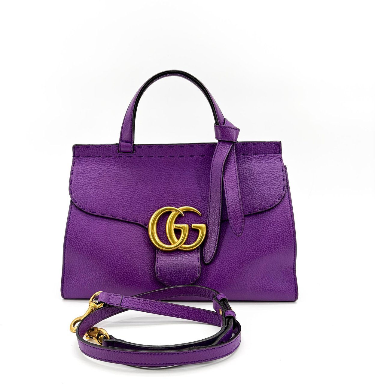 Gucci GG Marmont Top Handle Bag Leather Large Paars
