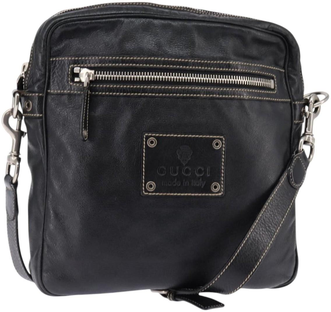 Gucci Gucci Front Zip Messenger Leather Zwart