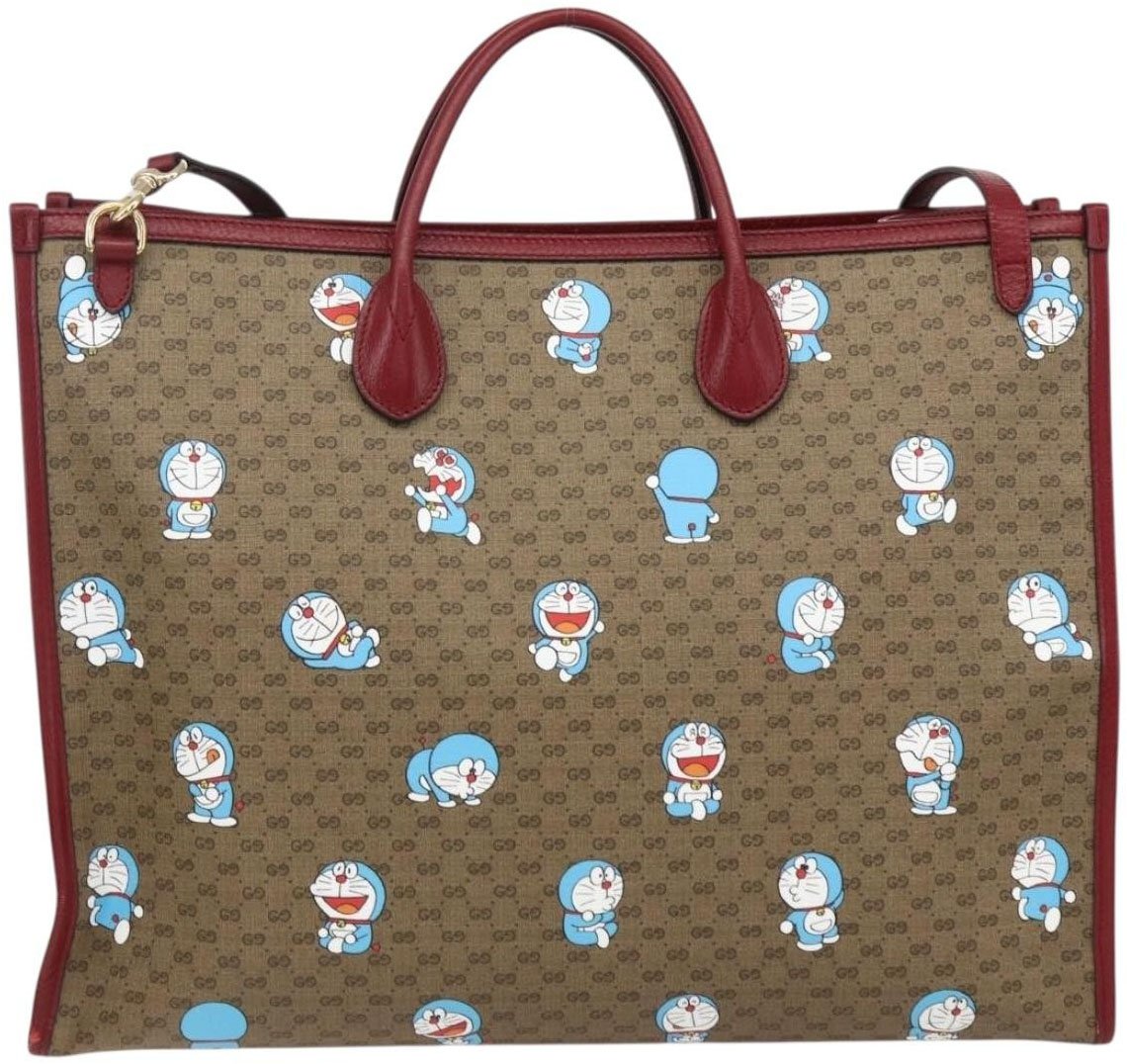 Gucci Gucci Doraemon Tote Printed Mini GG Coated Canvas Large Beige